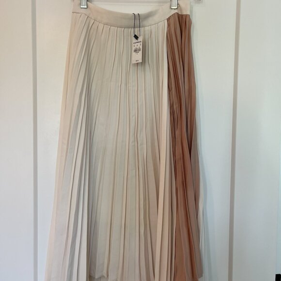 NWT EXPRESS High Waisted Pleated Color Block Midi Skirt S - Picture 4 of 6
